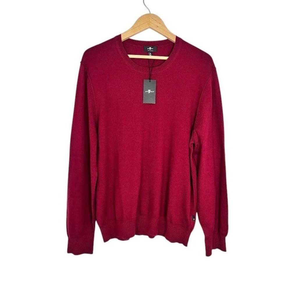 7 For All Mankind Mens Crewneck Knit Sweater Deep Red XL NWT Lightweight